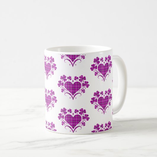 Mug Heart Shamrock Plaid Pink Classic Clover (Devant droit)