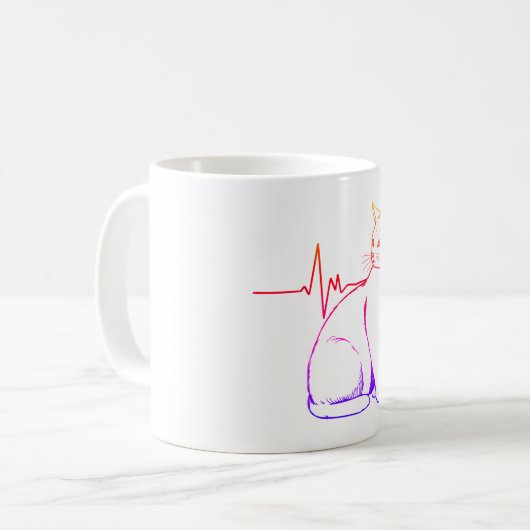 Mug Heartbeat Cat Pulse, Unique Feline Illustration (Devant gauche)