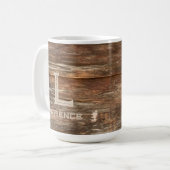 Mug Hébreux 12:2 Verset biblique Monogramme rustique e (Devant gauche)