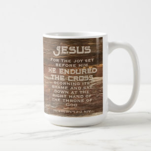 Mug Hébreux 12:2 Verset biblique Monogramme rustique e