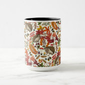 Mug Hedgehogs and autumn forest flora on ivory (Centre)