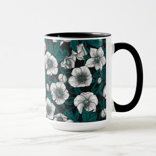Mug Hellebores blancs avec feuilles bleus (Droite)