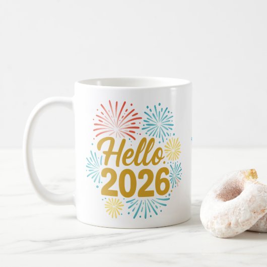 Mug Hello 2026 Fireworks (Avec donut)