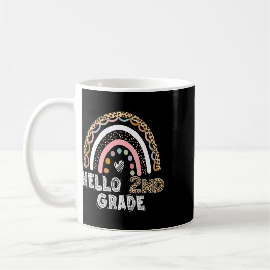 Mug Hello 2nd Grade Leopard Rainbow Byck To School Tea (Gauche)
