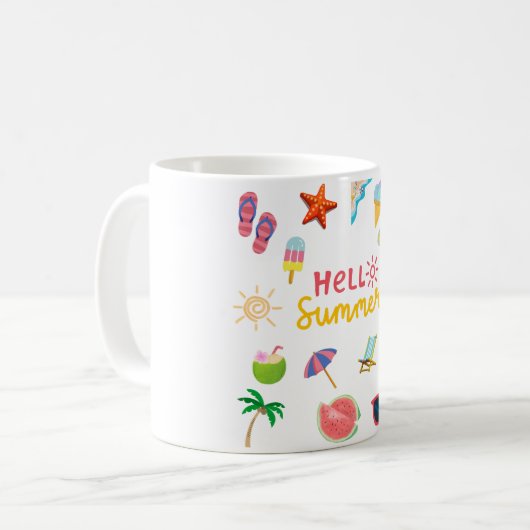 Mug Hello Été – Tasse de café amusante et ensoleil (Devant gauche)