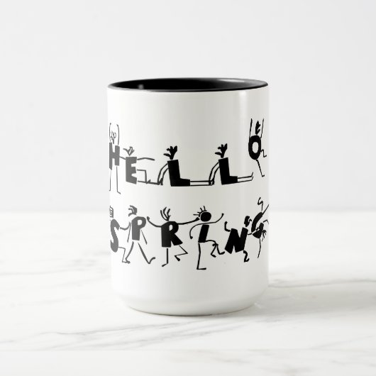 Mug Hello Spring Cute Cartoon Texte noir et blanc (Centre)