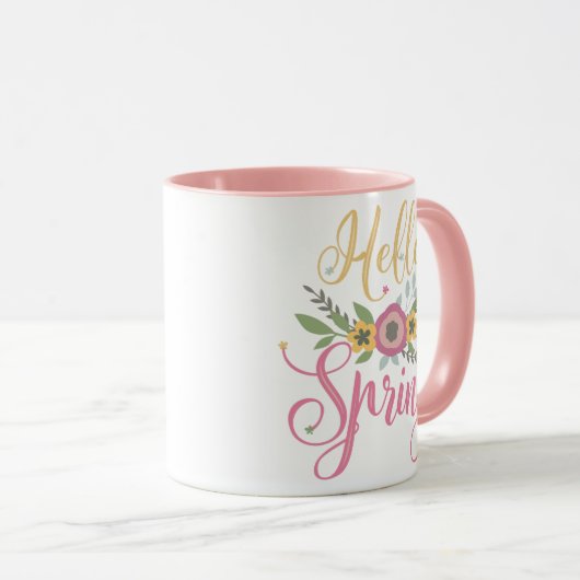 Mug HELLO SPRING - fleurs pastel (Devant droit)