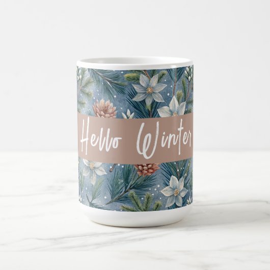 Mug Hello Winter Pines & Flowers (Centre)