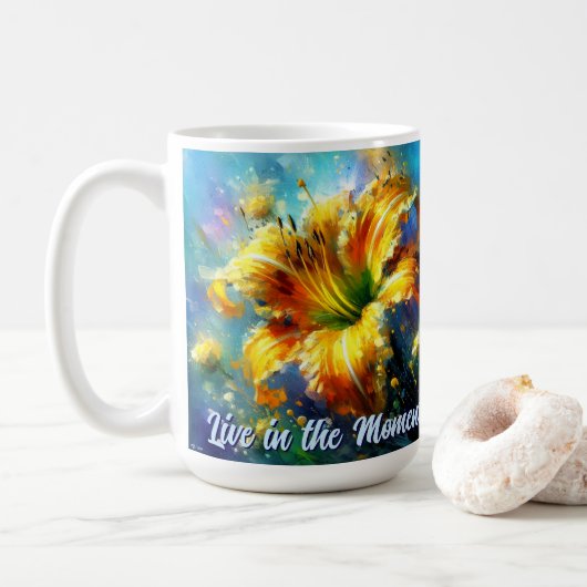 Mug Hemerocallis Hemerocallis Fleur Jaune Sarcelle Per (Avec donut)