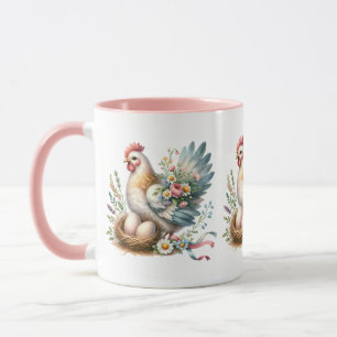 Mug Hen Floral aux Oeufs Charme Vintage Ferme