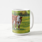 Mug Hereford Cow & Cute Calf dans les pâturages d'été (Devant droit)