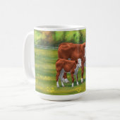 Mug Hereford Cow & Cute Calf dans les pâturages d'été (Devant gauche)