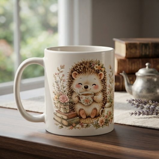Mug Hérisson à l'heure du thé, aquarelle