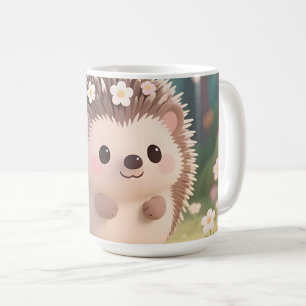 Mug Hérisson Adorable avec Fleurs Forêt Kawaii