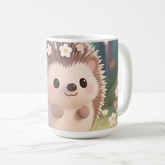 Mug Hérisson Adorable avec Fleurs Forêt Kawaii (Devant droit)