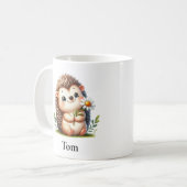 Mug Hérisson assis personnalisé avec fleurs (Devant gauche)