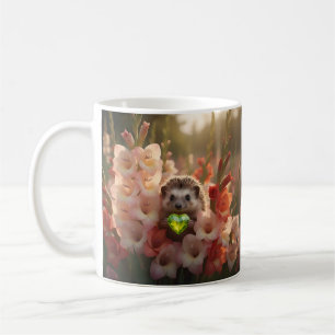 Mug Hérisson mignon d'août avec cœur de péridot