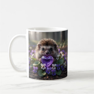 Mug Hérisson mignon de février avec cœur d'améthyste