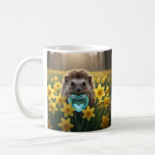 Mug Hérisson mignon de mars avec cœur d'aigue-marine