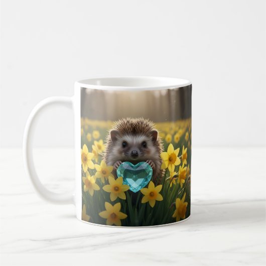 Mug Hérisson mignon de mars avec cœur d'aigue-marine (Gauche)