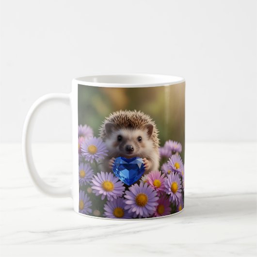 Mug Hérisson mignon de septembre avec cœur de saphir (Gauche)
