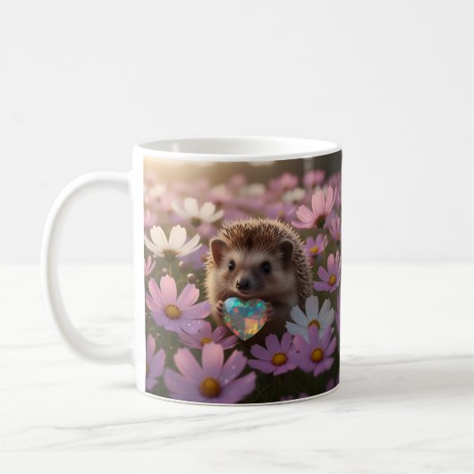 Mug Hérisson mignon d'octobre avec cœur d'opale (Gauche)