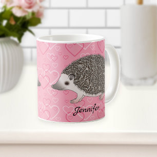 Mug Hérisson pygmée africain sur motif de cœur rose