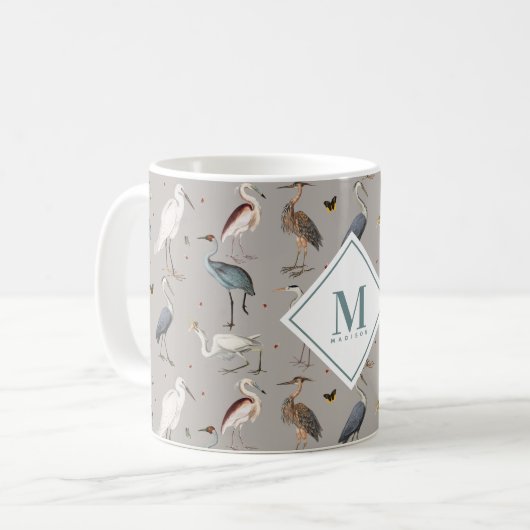 Mug Heron Bird Egret Nature Monogramme (Devant gauche)