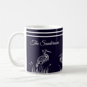 Mug Hérons blancs personnalisés côtiers Oiseaux Bleu m