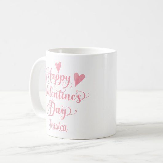 Mug Heureuse Sainte-Valentin Script Cute Coeurs Rose (Devant gauche)