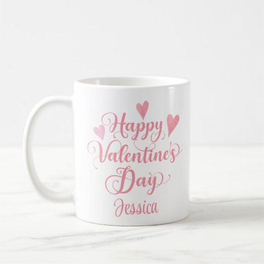 Mug Heureuse Sainte-Valentin Script Cute Coeurs Rose (Gauche)