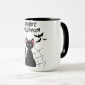 Mug HEUREUX HALLOWEEN Chat noir, chauves-souris et Web (Devant droit)