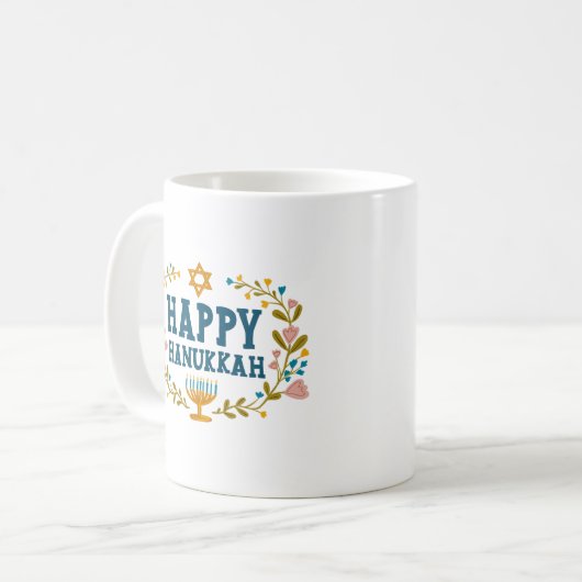 Mug HEUREUX HANOUKKA Menorah floral Juy Holiday (Devant gauche)