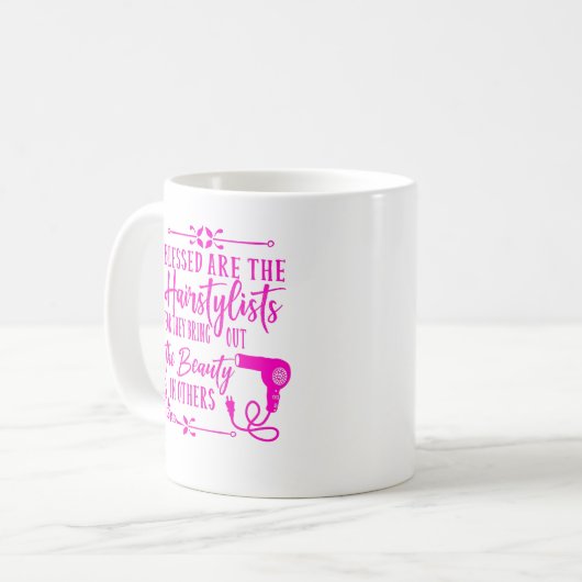 Mug Heureux les coiffeurs de message rose (Devant gauche)