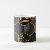 Mug Hexagon de marbre, Texture Feuille d'or. (Centre)