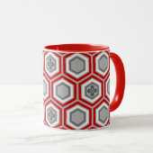 Mug Hexagonal Kimono Imprimer, rouge et gris / gris (Devant droit)