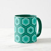 Mug Hexagonal Kimono Imprimer, Turquoise, Aqua et Blan (Devant droit)
