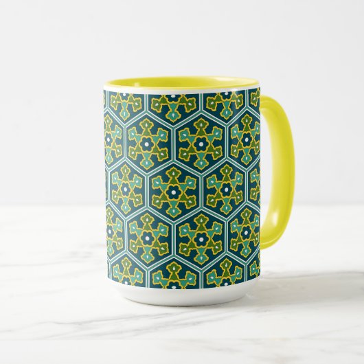Mug Hexagone turc ottoman bleu jaune Vintage (Devant droit)