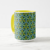 Mug Hexagone turc ottoman bleu jaune Vintage (Devant gauche)
