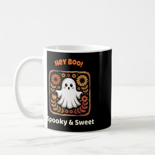 Mug Hey Boo Ghost Retro Halloween Éffrayant Mat Octobr (Gauche)