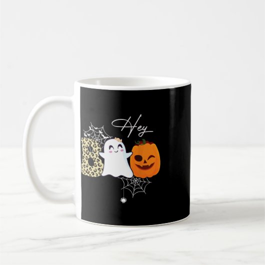 Mug Hey Boo mignon Citrouille fantôme face Halloween (Gauche)