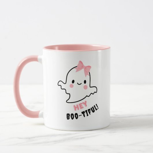 Mug Hey Boo-tiful ! Fantôme mignon Avec Halloween Bow  (Gauche)