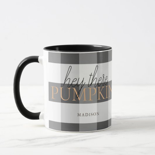 Mug Hey There Citrouille noir et blanc Buffalo Check (Gauche)