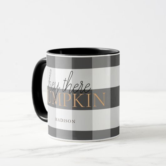 Mug Hey There Citrouille noir et blanc Buffalo Check (Devant gauche)