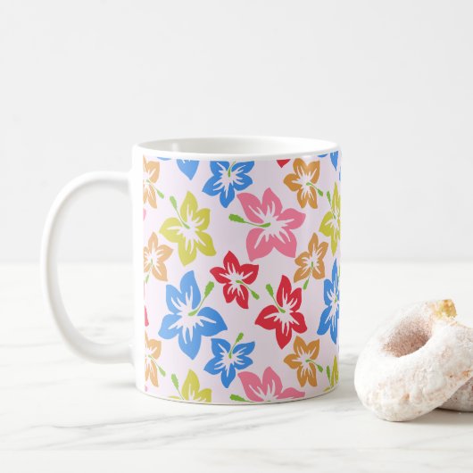 Mug Hibiscus Coloré, Motif De Fleurs (Avec donut)