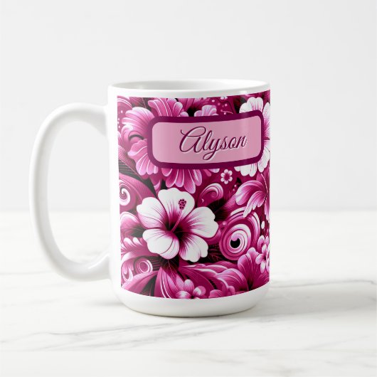 Mug Hibiscus de fleurs hawaïennes tropicales Personnal (Gauche)