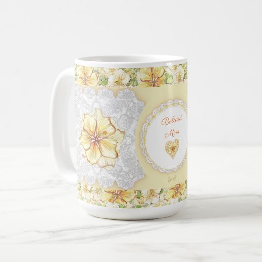 Mug Hibiscus & dentelle JAUNE (Devant gauche)