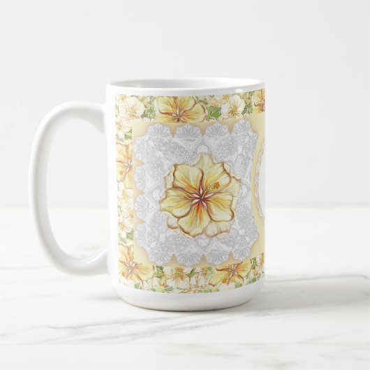 Mug Hibiscus & dentelle JAUNE (Gauche)