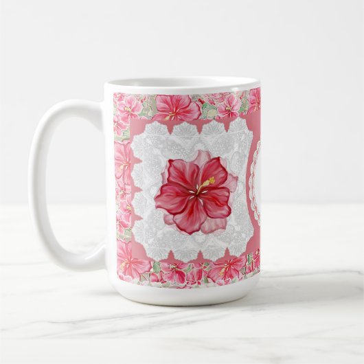 Mug Hibiscus & dentelle RED (Gauche)