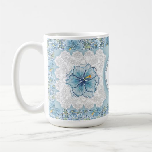 Mug Hibiscus & dentelle TURQUOISE (Gauche)
